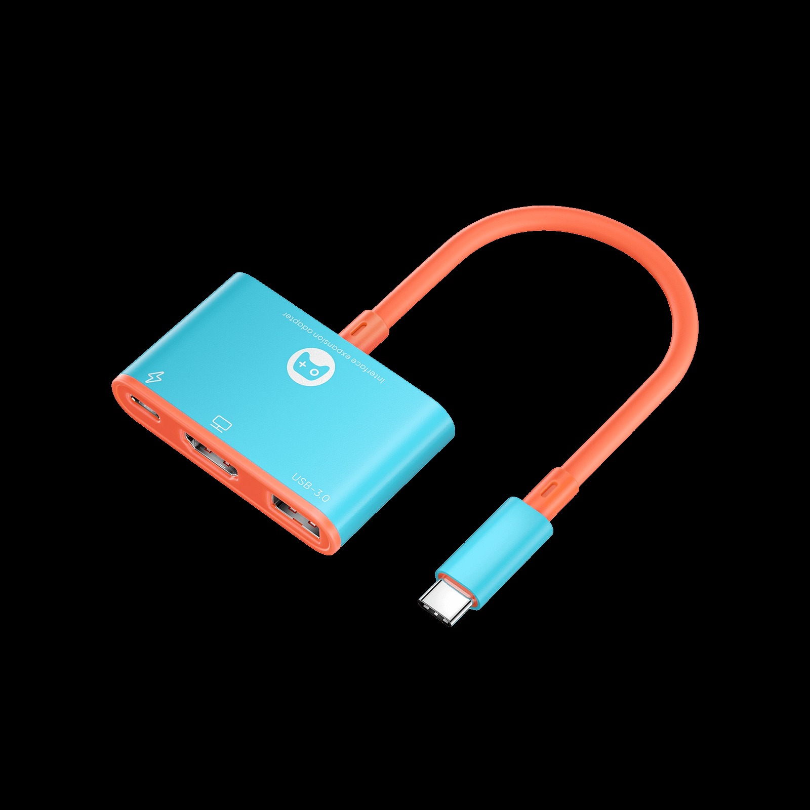 JSAUX Dock Adapter for Switch 2 官方主視覺,藍橙配色轉接器本體與 USB-C 接頭